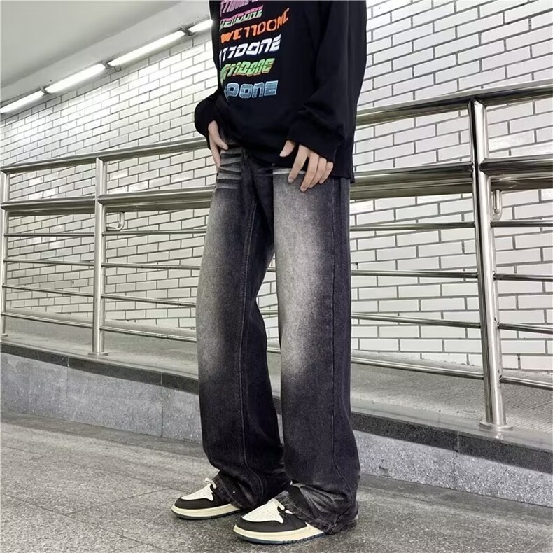 牛仔裤美式高街男春秋季高街潮牌宽松直筒长裤N777-P42图片