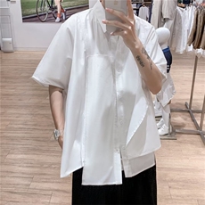 夏季设计感小众韩版潮流休闲衬衣不规则短袖衬衫男W3361-P32，男装衬衫，星座512-2