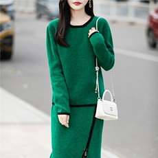 2025百搭时尚简约圆领黑边羊毛套裙，女装套装/套裙，蒙特羊绒