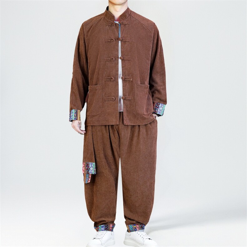 男士外套灯芯绒夹克套装盘扣立领风XZ1512-2502套装-P130,男装休闲套装,星座1512