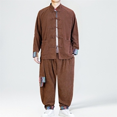 男士外套灯芯绒夹克套装盘扣立领风XZ1512-2502套装-P130，男装休闲套装，星座1512