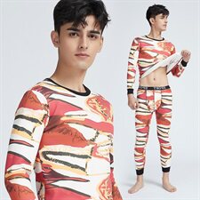 1268保暖牛奶绒长袖潮流印花拼色男加绒加厚迷彩保暖内衣套装，保暖内衣，星座510A-1