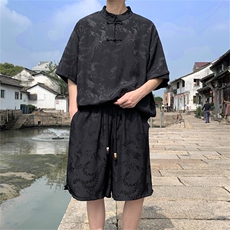 量大优供视频新风龙凤提花冰丝短袖短裤套装男TZ2406-特P60，男装休闲套装，电商A028