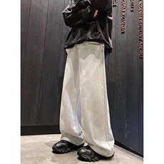 牛仔裤男美式水洗灰白色高街vibe痞帅宽松直筒阔腿长裤WH889-p53，男装牛仔裤，星座1008