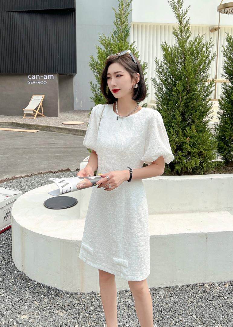 [现货]蝴蝶结订珠款连衣裙，两色、三个尺码，女装连衣裙，依柏璐(1F)