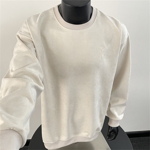 鹿皮绒长袖T恤男春秋季美式复古潮流宽松圆领休闲上衣WY72-P52图片