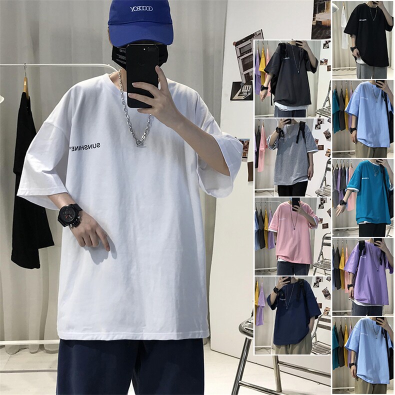 T06重磅特港风文艺男大码宽松五分袖半袖短袖T恤可定制大码男女图片