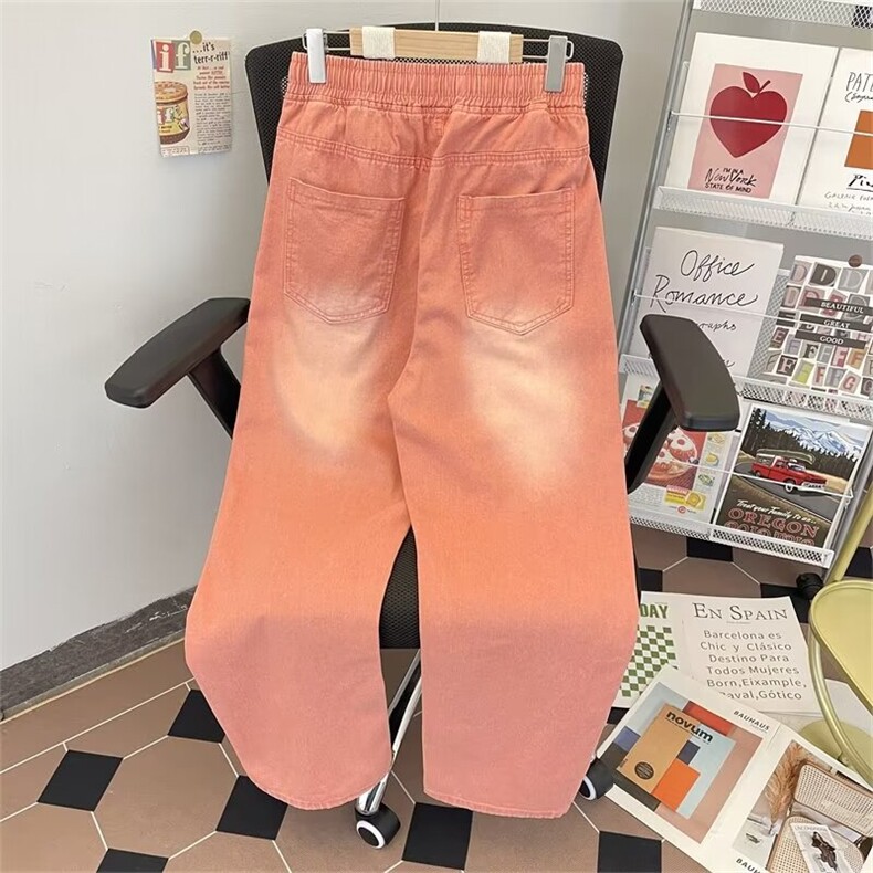 得物品质秋款男牛仔裤渐变粉色宽松直筒休闲长裤NK109P50,男装牛仔裤,星座1013-1