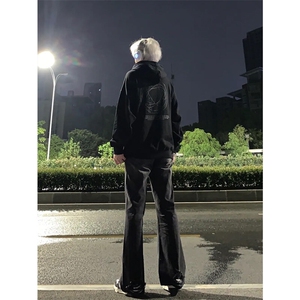 美式hiphop牛仔裤修身直筒微喇叭裤图片