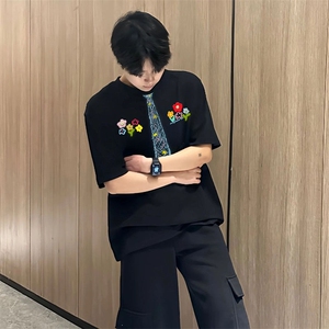 万针全刺绣解构设计260克重磅双纱纯棉高品质美式高街短袖T恤特35图片