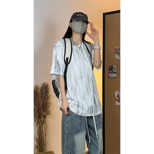 休闲风百搭短袖T恤男女宽松圆领条纹肌理感内搭上衣T3695-特价P22图片