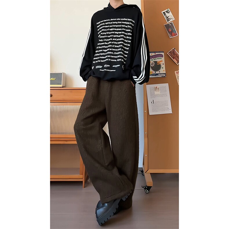 松弛垂感男女同款复古长裤圈圈尼秋冬款时髦休闲裤K881P60控98,男装休闲裤,电商A102B