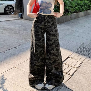 266-P35 大码美式迷彩工装牛仔裤女夏季2025新款宽松显瘦图片