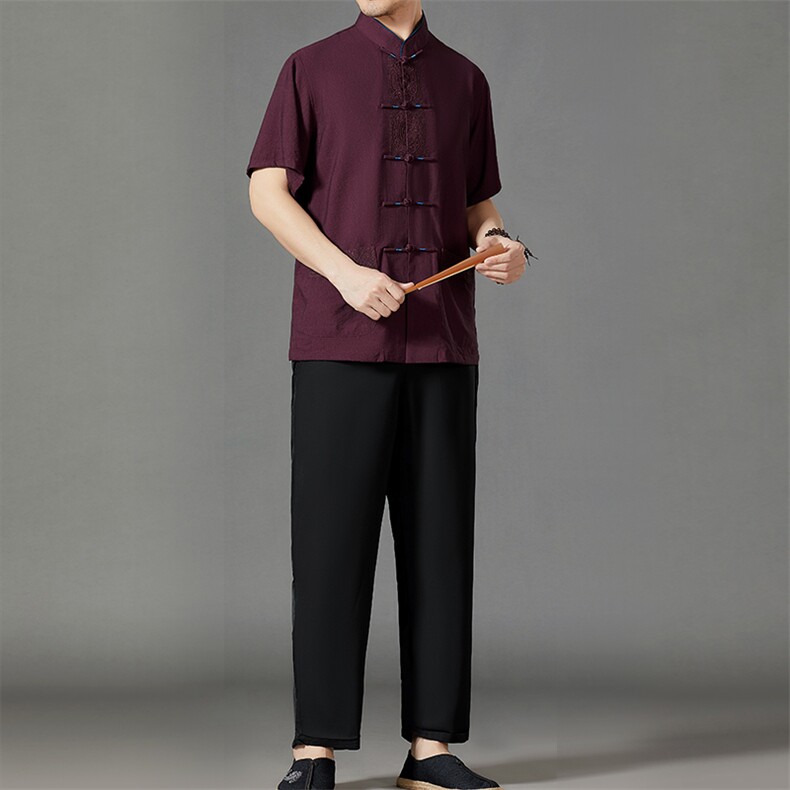 2026夏季薄款高端风冰丝短袖衬衫套装唐装汉服HL23811-P120,男装休闲套装,星座1105-3