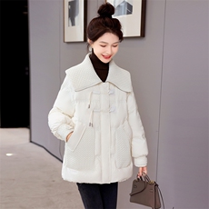 时尚编织海军娃娃领女冬季2024新款宽松休闲90白鸭绒羽绒服外套，女装羽绒服，时尚俏佳人