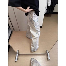 高腰蕾丝印花牛仔裤女夏季新款直筒宽松显瘦阔腿裤LB30777-P60，男装牛仔裤，星座1008