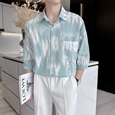 2025夏季新款男士半袖衬衫轻熟七分袖衬衣韩系宽松上衣901C11P58，男装衬衫，星座901