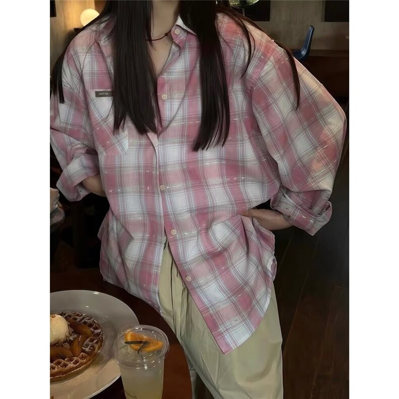 时尚ins新款无品牌文艺防紫外线长袖韩系防晒格纹衬衫女潮流流行,男装防晒衣,星座506A
