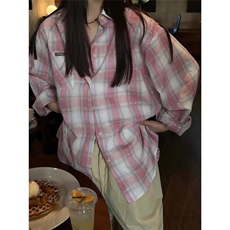 时尚ins新款无品牌文艺防紫外线长袖韩系防晒格纹衬衫女潮流流行，男装防晒衣，星座506A