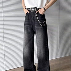 美式高街水洗直筒牛仔裤男生街头宽松cleanfit阔腿百搭拖地长裤，男装牛仔裤，星座218-8