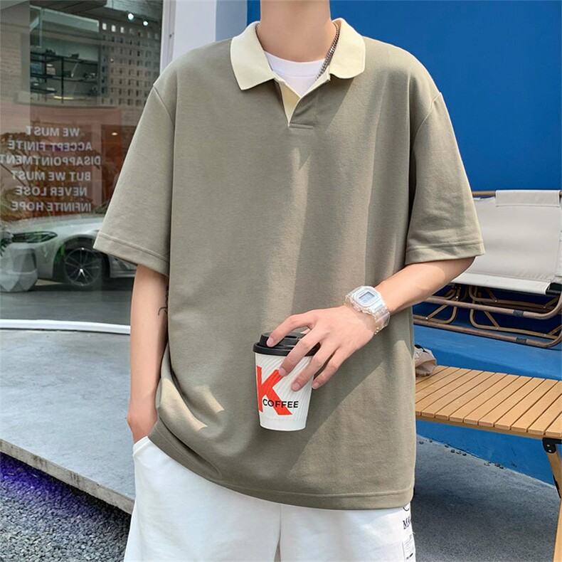 1506/QP010/P28港风翻领夏季薄款ins运动复古痞帅简约风拼色T恤,男装T恤,星座1506
