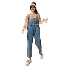 美式复古牛仔背带裤女2023夏季新款韩版小个子显瘦减龄工装九分裤，女装休闲裤，2C037