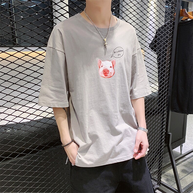 男士短袖t恤上衣服夏季新款潮流印花五分半袖打底衫恤DS372T,男装T恤,电商A102