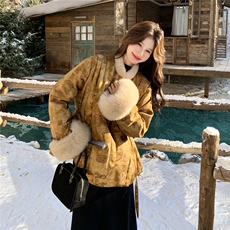 毛绒拼接新中式风羽绒服2025新款深冬超好看洋气设计感90绒外套，女装羽绒服，2C159