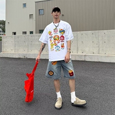 2025夏季新款创意卡通汉堡印花青少年休闲百搭五分牛仔裤，男装牛仔裤，星座410-6（原星座1304-1）