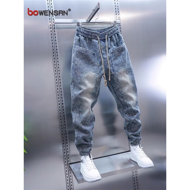 1506-1/KT11571/P53潮流男牛仔裤浅蓝色工艺束脚裤潮牌时尚青年,男装牛仔裤,星座1506-1