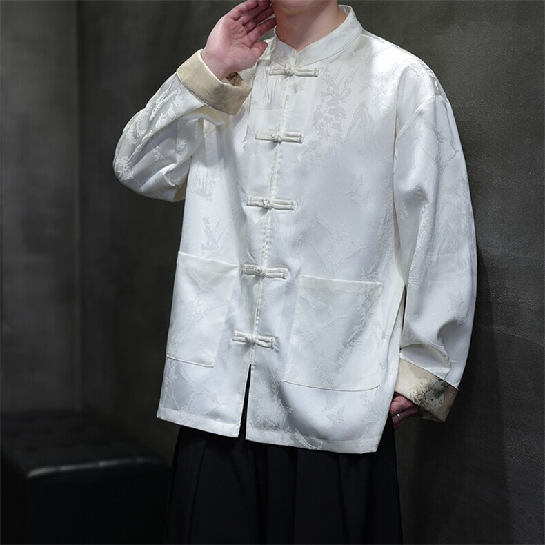 春装新款现货长袖开衫花纹盘扣衬衫A021-KS513-P85控98,男装衬衫,电商A021