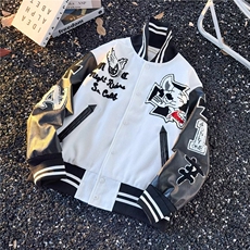 秋季新款潮牌重工刺绣PU皮拼接棒球服男美式宽松潮流情侣夹克外套，男装夹克，星座1210-1