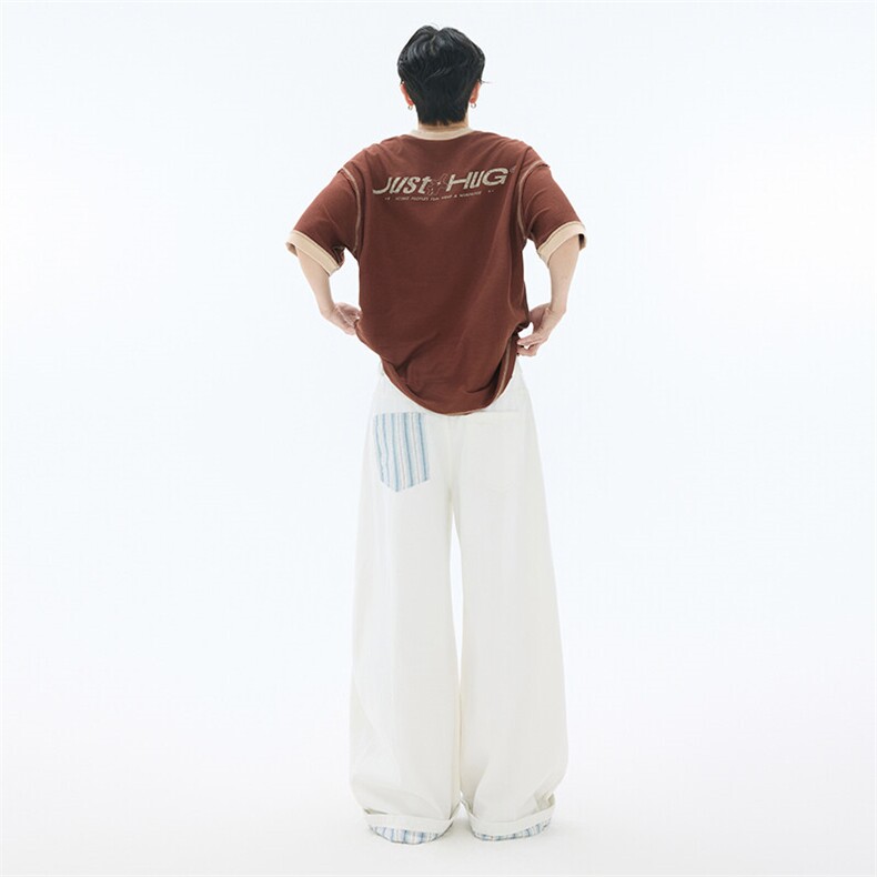 白色牛仔裤女阔腿宽松梨型身材裤子直筒休闲拖地长裤YD9025-P60,男装牛仔裤,星座509