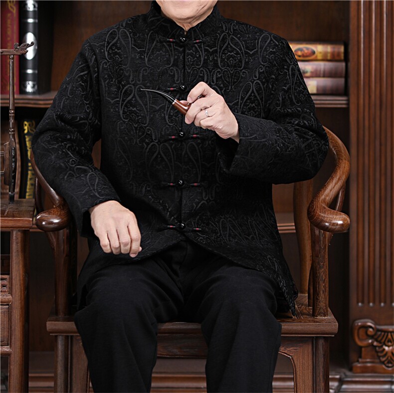 秋冬新款中青年唐装男长袖夹克外套加绒棉服YD735-常规145加绒165,男装民族服装,星座1105-3