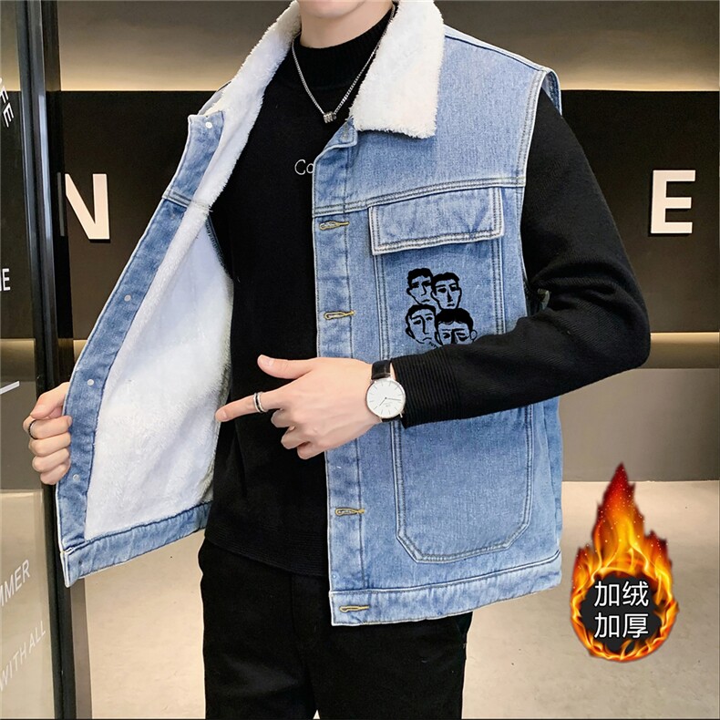 MJ256J-68-限价98 M-5XL 牛仔马夹大码加绒羊羔绒工装ins图片