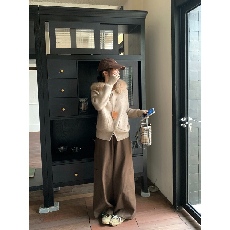慵懒风连帽毛衣外套女毛领可拆卸高级感百搭通勤显瘦上衣秋季图片