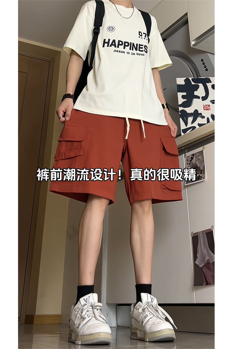 美式黑色工装短裤男夏季潮牌跑步篮球运动裤子大口袋过膝五分中裤,男装牛仔裤,电商A309
