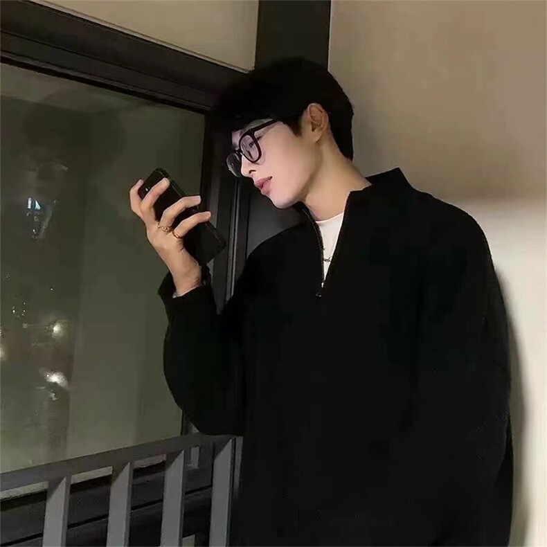 抖音得物保暖立领拉链针织外套秋冬宽松慵懒风纯色毛衣上衣AM02,男装针织衫/毛衣,电商A443