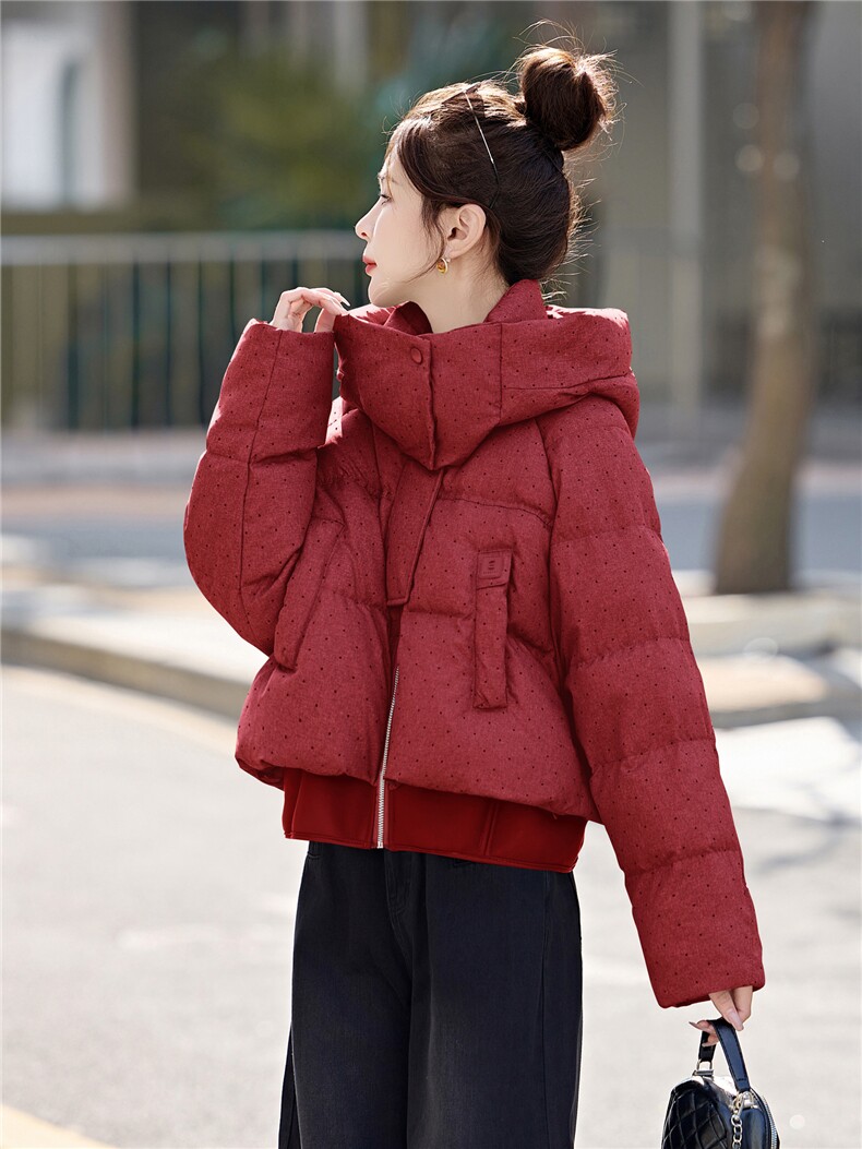 新年时尚红短款羽绒服女2026冬季新款毛领小个子保暖羽绒洋气外套,女装羽绒服,意芙