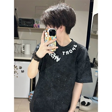 抖音得物供货240克美式复古扎染满天星亮片中性风短袖T恤AT2701，男装T恤，电商A443