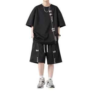 套装男夏季新款港风宽松高级感设计短袖T恤五分裤一套TZ6015特P38图片