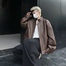 秋冬季短款高级感皮衣外套潮牌宽松立领PU皮夹克外套，男装皮衣，星座410-7