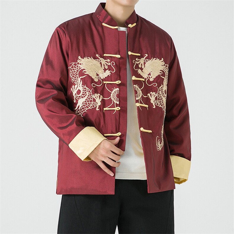 M2388^风复古刺绣唐装外套男新中式改良汉服大码文艺演出服,男装棉衣,钱塘777(原3023)