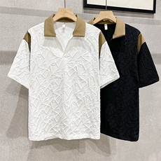 夏季短袖POLO衫男潮设计感小众V领T恤潮牌痞帅半袖上衣WB448-P41，男装T恤，星座412-2