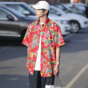 DC203男女中性风东北大花短袖衬衫衬衣外套民族风汉服团队服图片