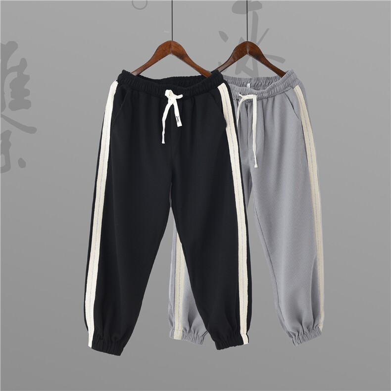 2022夏季新款华夫格男织带宽松大码休闲束脚九分裤K23659-P38，男装休闲裤，星座1115-1