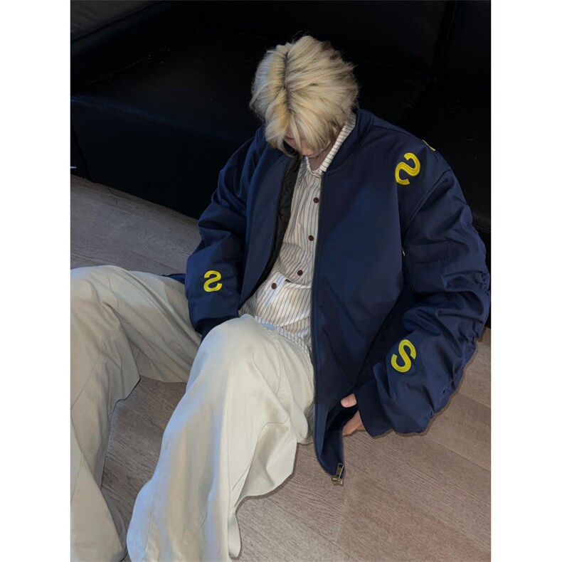 【网图】M8091LL-特P80美式字母刺绣飞行员棒球服夹克加棉外套,男装夹克,星座1007（原301D）
