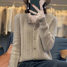 2024年秋冬季澳洲羊毛绞花加厚羊毛开衫优雅亲肤，女装羊毛衫，忠诺羊绒
