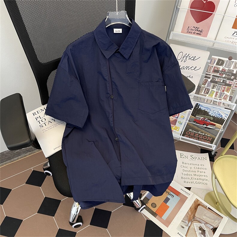 日系复古简约宽松衬衫男夏季新款设计感工装衬衣 现货 W8218-P38图片