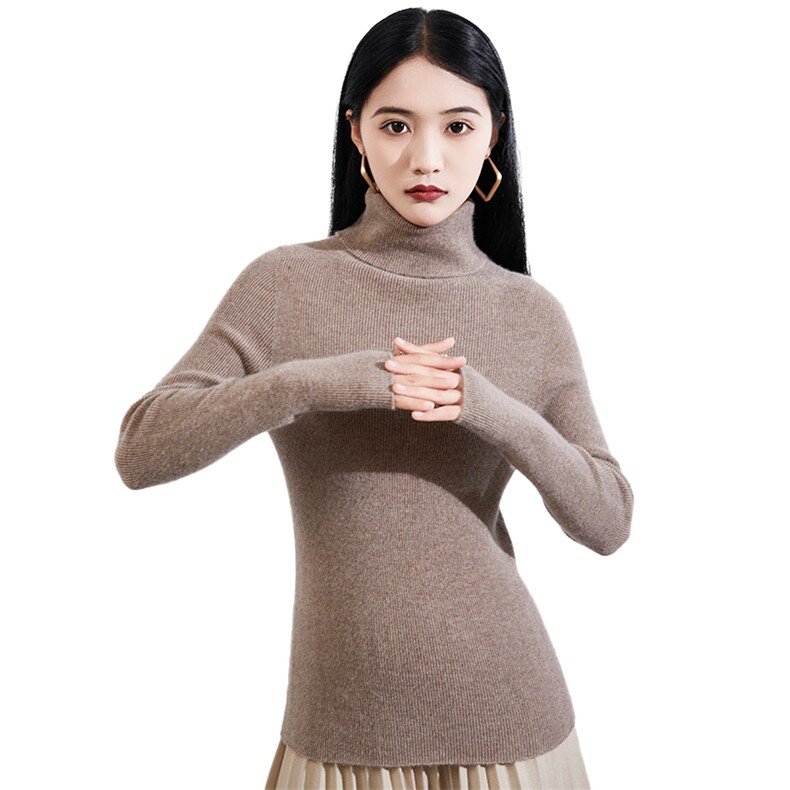 2024秋冬新款山女士抽条高翻领,女装羊毛衫,润辉羊绒